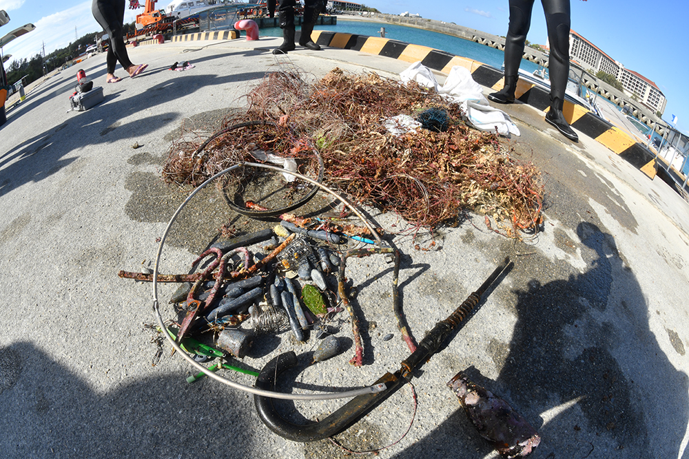 今回の海中清掃で回収した釣り糸や海中ゴミ